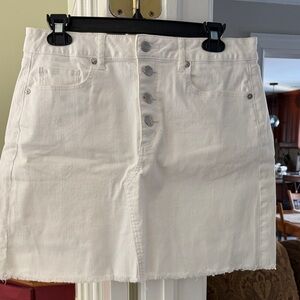 LOFT white frayed Denim Skirt. NWOT